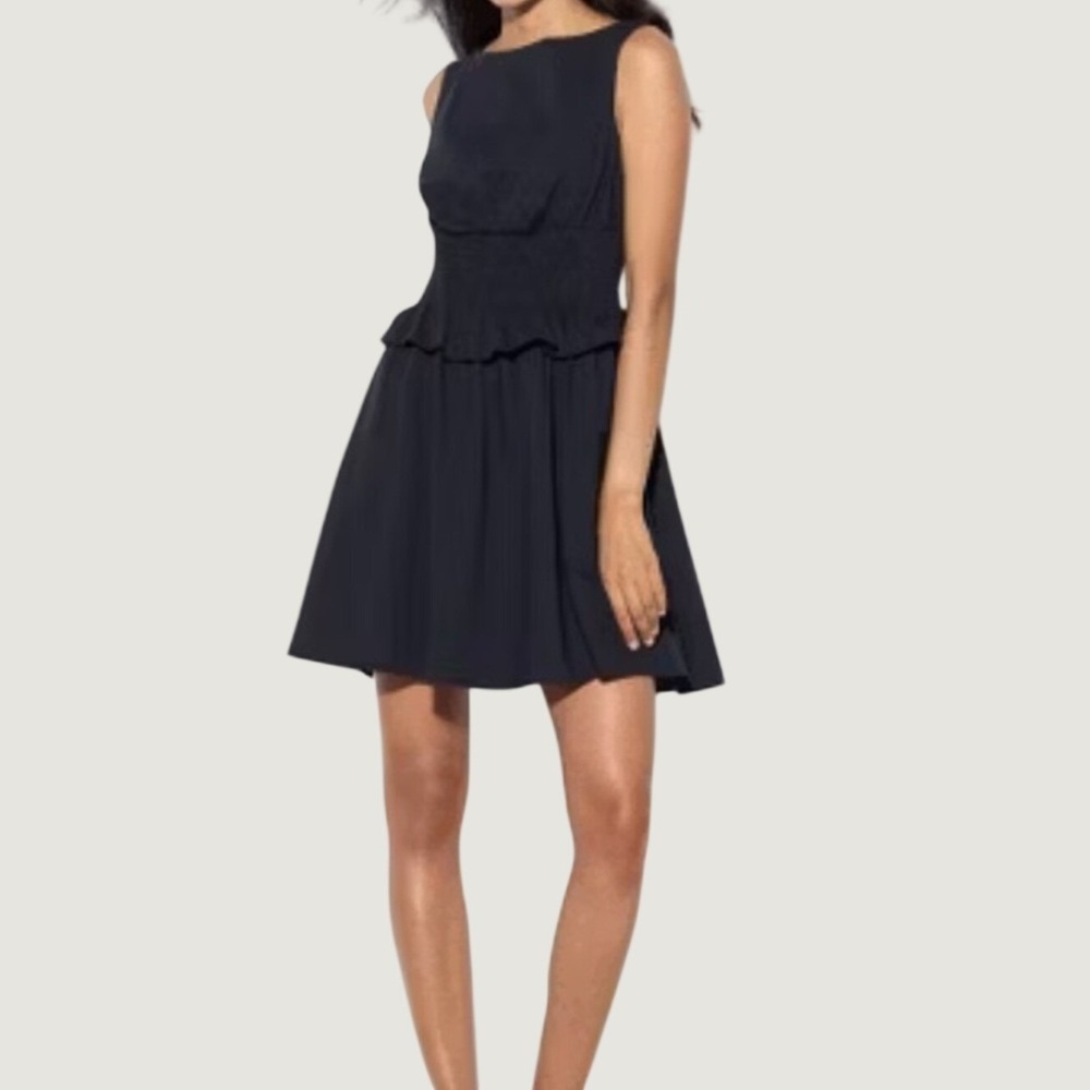 Wild Fable Black Sleeveless Smocked Ruffle Waist Mini Dress Womens Small NWT